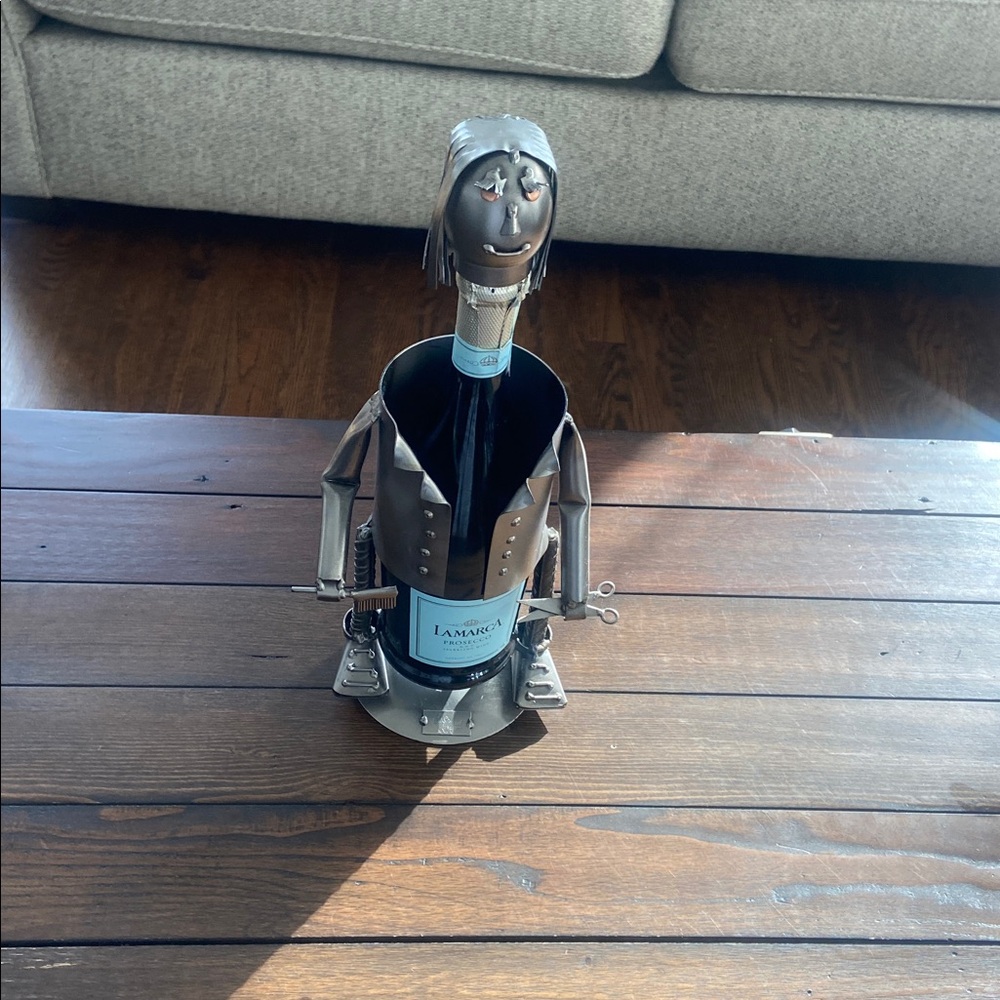 H&K Steel Sculptures Female Hair Stylist Wine Bottle Holder Stainless Steel